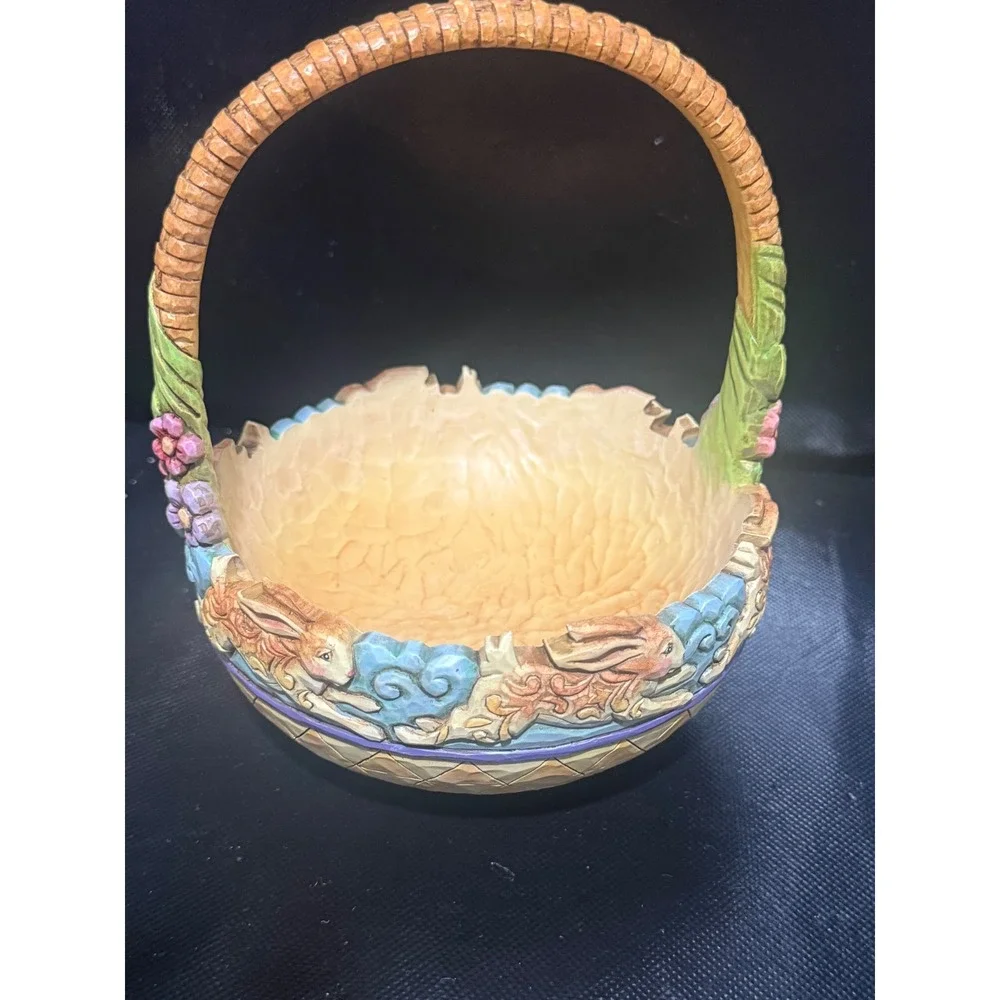 Jim Shore Heartwood Creek Spring Hop Easter Basket 4010470 Yellow Blue Bunny
